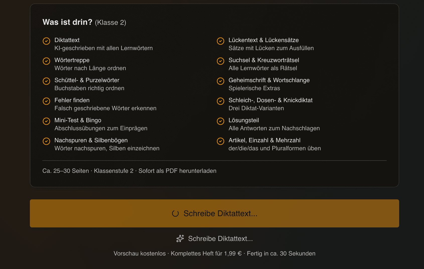 Generierung läuft — Diktattext wird geschrieben
