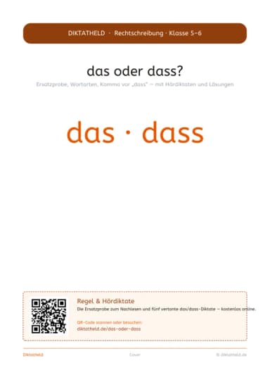 Titelseite des Übungshefts „das oder dass?“ für Klasse 5–6