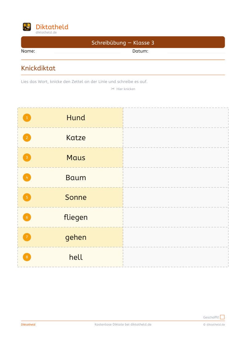 Diktattext mit Audio — Beispiel-Übung aus dem Diktatheld-Heft
