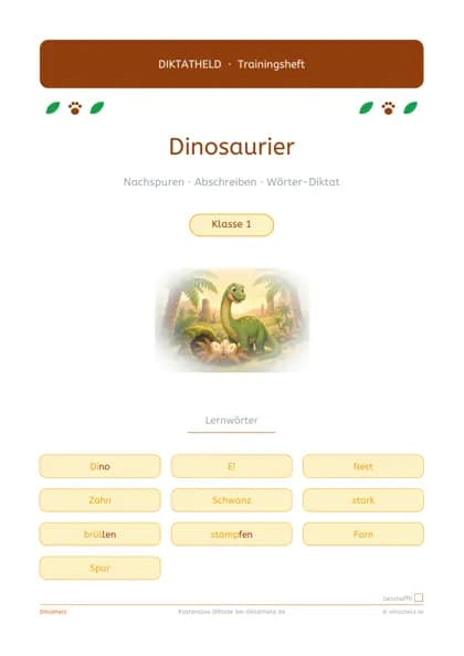 Deckblatt: Dinosaurier, Klasse 1–2