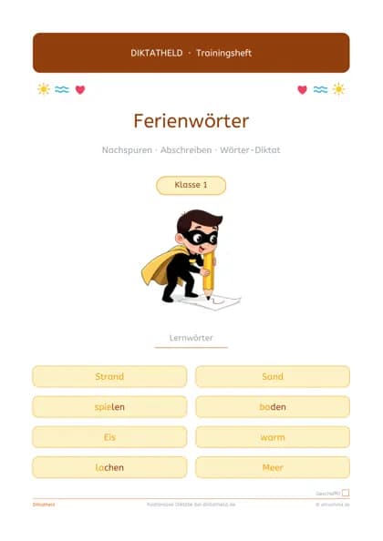 Deckblatt: Ferienwörter, Klasse 1