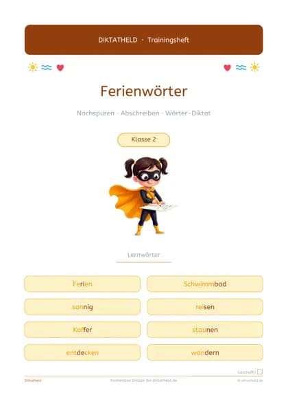 Deckblatt: Ferienwörter, Klasse 2
