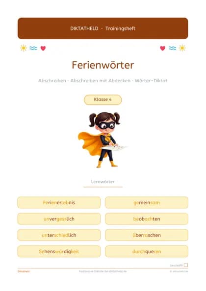 Deckblatt: Ferienwörter, Klasse 4