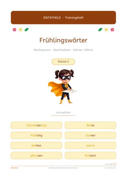 Deckblatt: Frühlingswörter, Klasse 2
