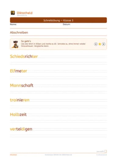 Übungsseite Fußball & Turnier, Klasse 3