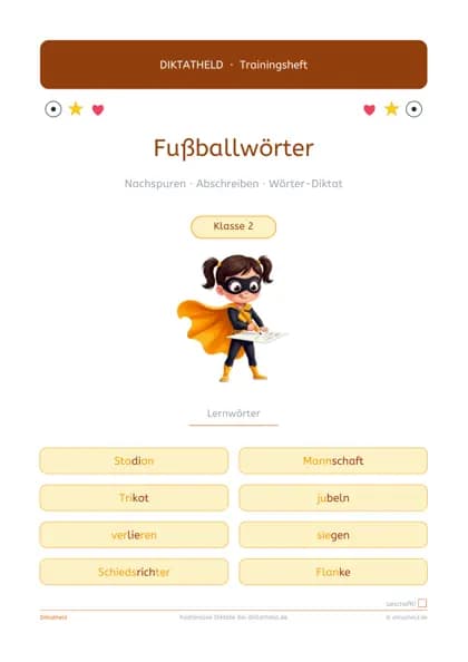 Deckblatt: Fußballwörter, Klasse 2