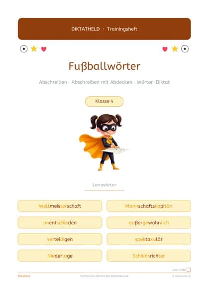 Deckblatt: Fußballwörter, Klasse 4
