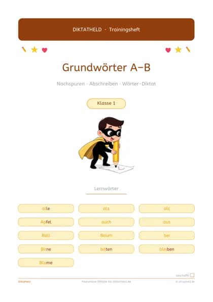 Deckblatt: Grundwörter A–B, Klasse 1–2