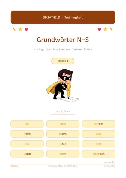 Deckblatt: Grundwörter N–S, Klasse 1–2