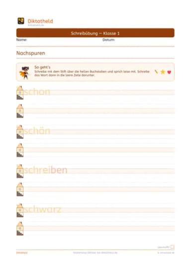 Übungsseite Grundwörter S, Klasse 1