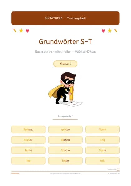 Deckblatt: Grundwörter S–T, Klasse 1–2