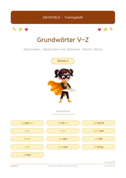 Deckblatt: Grundwörter V–Z, Klasse 3–4