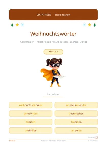 Deckblatt: Weihnachtswörter, Klasse 4