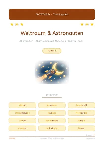 Deckblatt: Weltraum & Astronauten, Klasse 3–4