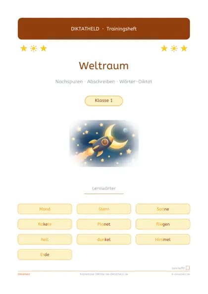 Deckblatt: Weltraum, Klasse 1–2