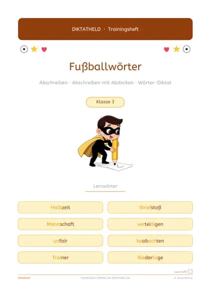 Deckblatt: Fußballwörter, Klasse 3