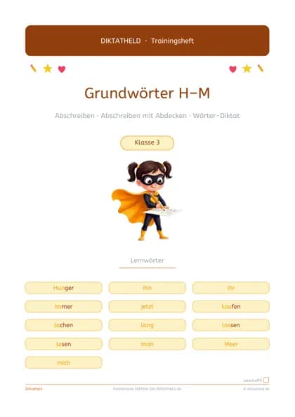Deckblatt: Grundwörter H–M, Klasse 3–4