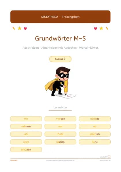 Deckblatt: Grundwörter M–S, Klasse 3–4