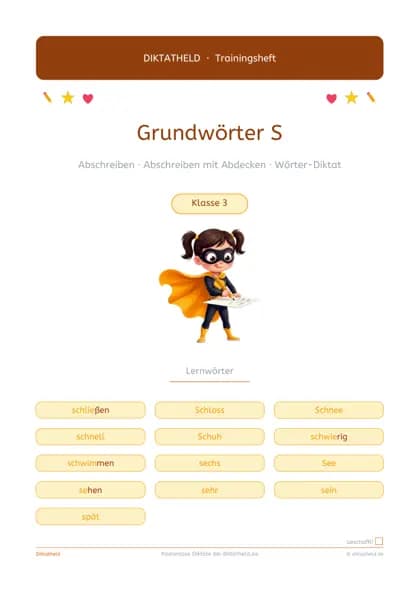 Deckblatt: Grundwörter S, Klasse 3–4